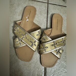 ANTONIO MELANI GOLD LEATHER SLIDES! Size 8